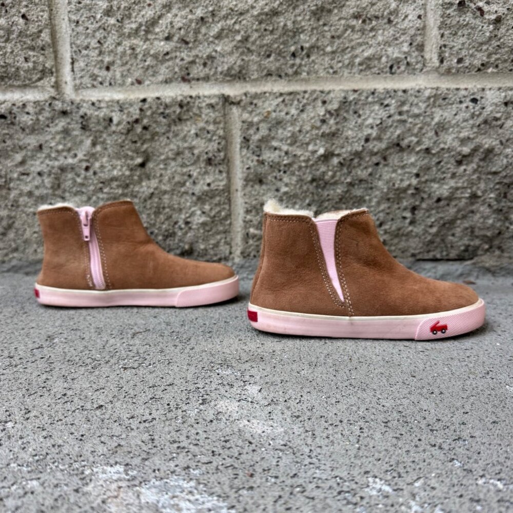 SEE KAI RUN Kassidy Shearling Boots Girls 12 Brown Zip Winter Boot Elastic Sides - Picture 2 of 11